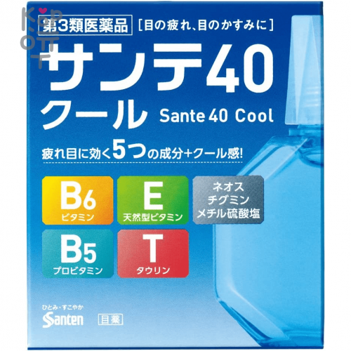 Santen Sante 40 Cool Eye Drops - Капли от усталости глаз и нечетком зрении с витаминами и охлаждающим эффектом, 12мл.