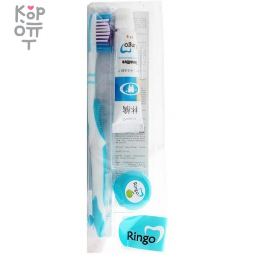 «Ringo» Дорожный набор: зубная паста Sensitive, 24гр. + зубная щетка с жесткой щетиной (голубая) + флосс