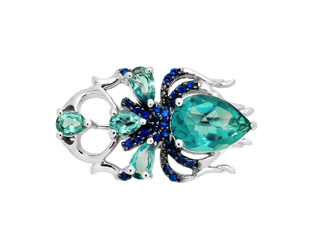 Брошь из серебра лондон топаз кварц, Скарабей