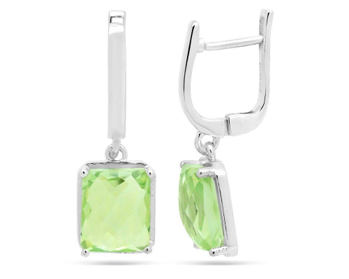 Серьги из серебра зеленый аметист, Куб