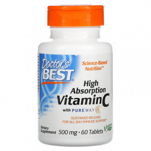Doctor's Best, Витамин C для высокой усвояемости с PureWay-C, 500 мг, 60 таблеток