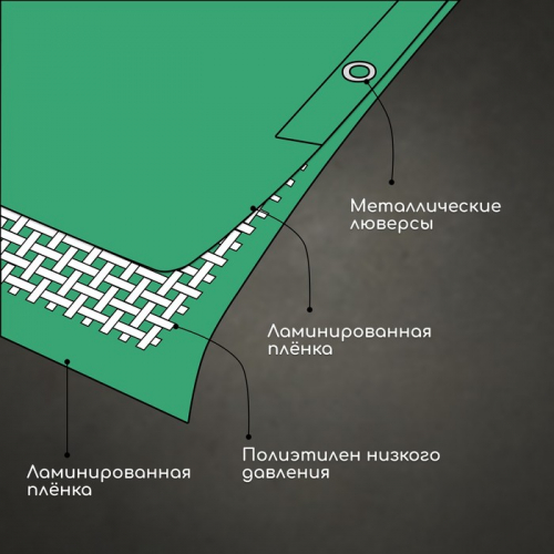 Тент защитный, 4 × 3 м, плотность 120 г/м², УФ, люверсы шаг 1 м, зелёный/серебристый