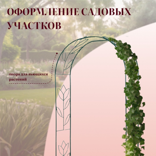 Арка садовая, 230 × 125 × 36.5 см, для вьющихся растений, металлическая, зелёная, «Тюльпан»