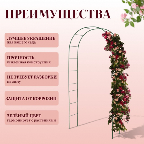 Арка садовая, 240 × 125 × 36.5 см, для вьющихся растений, металлическая, зелёная, Greengo