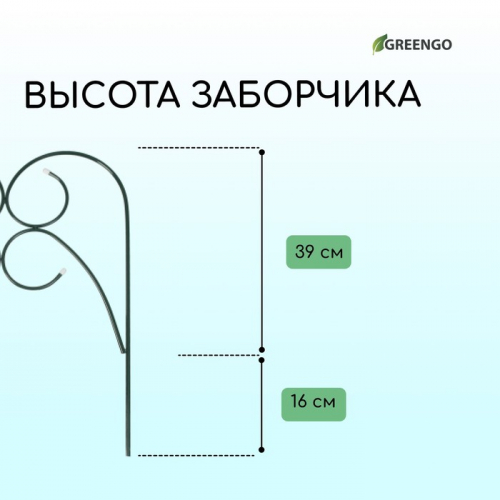 Ограждение декоративное, 55 × 300 см, 5 секций, металл, зелёное, «Садовод»