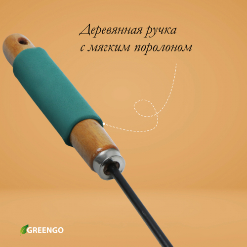 Грабли малые, прямые, 5 зубцов, длина 29 см, металл, деревянная ручка с поролоном, Greengo