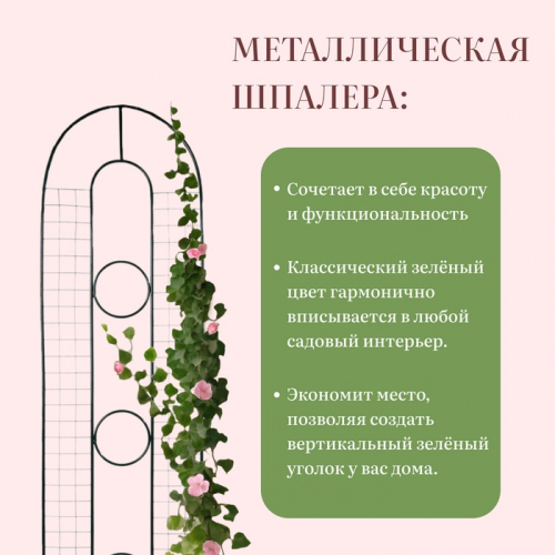 Шпалера, 200 × 50 × 1 см, металл, зелёная, «3 кольца»