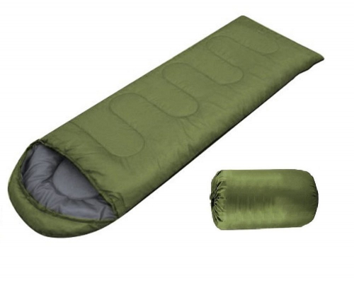 Мешок спальный, одеяло с подголовником, 200*75, темп. до -15, вес 2,2кг, цв. хаки  (59-002)