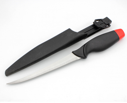 Нож филейный, 280мм, в пластиковых ножнах, нетонующий (85-001)