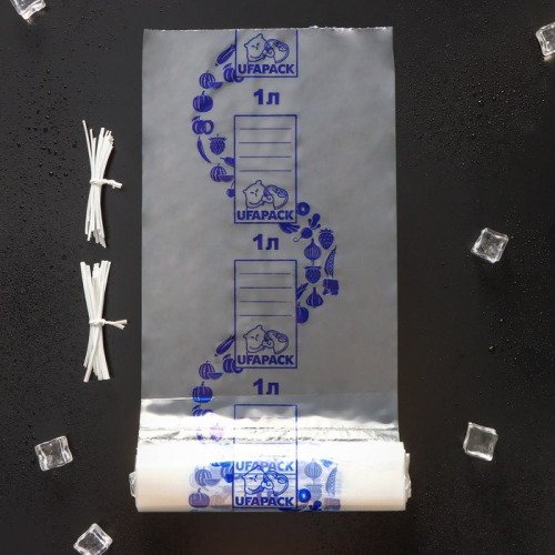 Пакеты для заморозки продуктов «Уфа ПАК», 1 литр, 17×28 см, 60, с клипсами