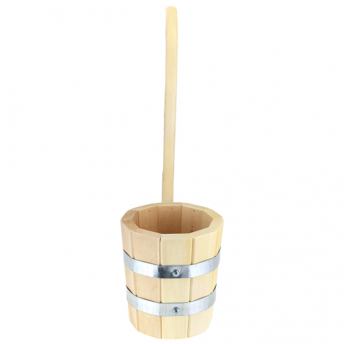 Ковш для бани деревянный 1л, д25см, h15см, вертикальная ручка 22см, двойная металлическая обвязка, липа (Россия)