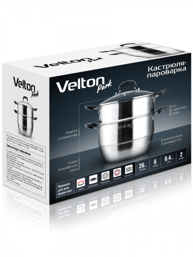 2 шт. доступно к закакзу/ Кастрюля-пароварка Velton Park (6 л, 2 секции, сталь 0,4 мм, ручки из термост.пластика)