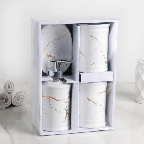 Набор аксессуаров для ванной комнаты «Гроза», 4 предмета (дозатор 310 мл, мыльница, 2 стакана), цвет белый
