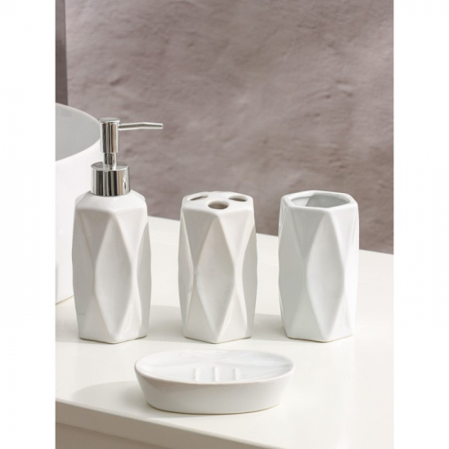 Набор аксессуаров для ванной комнаты «Геометрия», 4 предмета (дозатор, мыльница, два стакана), цвет МИКС
