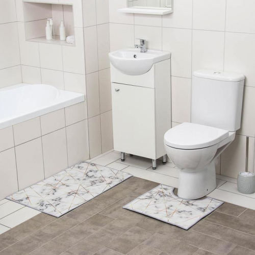 Набор ковриков для ванной и туалета Доляна «Мрамор», 2 шт: 50×80, 40×50 см