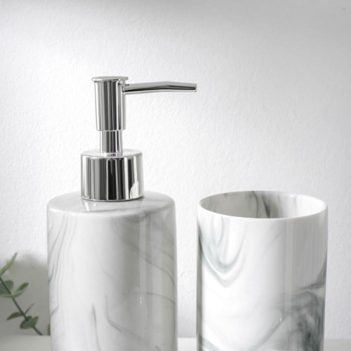 Набор аксессуаров для ванной комнаты «Сила», 3 предмета (мыльница, дозатор для мыла 350 мл, стакан), цвет серый