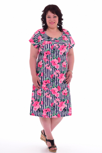 Платье женское 4-44д (синий+розовый)