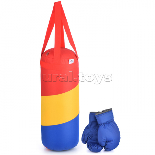 Набор для бокса: груша 50 см х Ø20 см. с перчатками. Три цвета красный-желтый-синий, ткань 