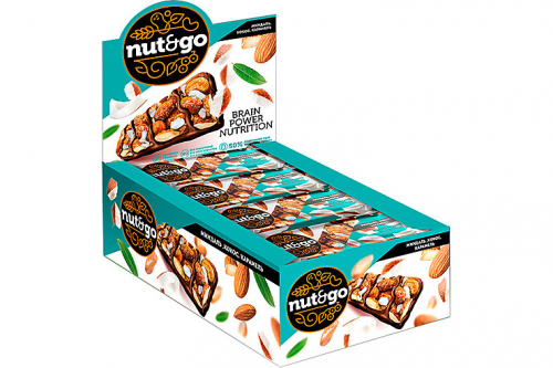 «Nut&Go», батончик с миндалём, кокосом, карамелью, 36 г (упаковка 18 шт)