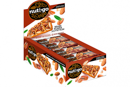 «Nut&Go», батончик с миндалём, пеканом, карамелью, морской солью, 36 г (упаковка 18 шт)