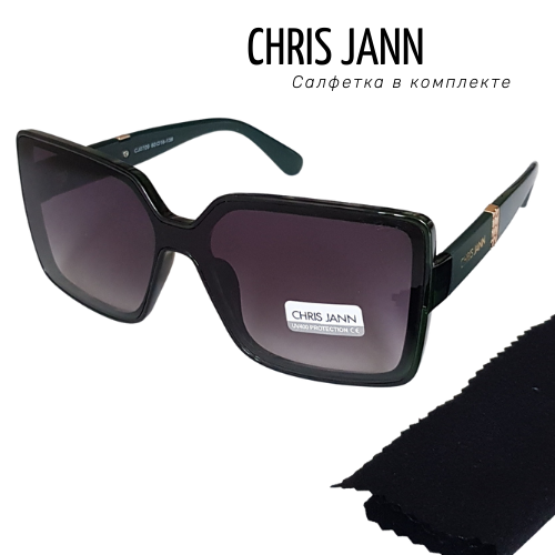 Очки солнцезащитные CHRIS JANN с салфеткой, женские, зелёные дужки, 31930А-CJ0709, арт.219.106