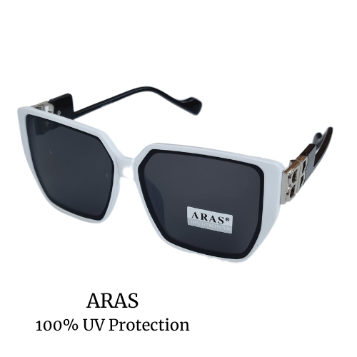 Очки солнцезащитные женские ARAS белые с черными дужками 8890 С4
