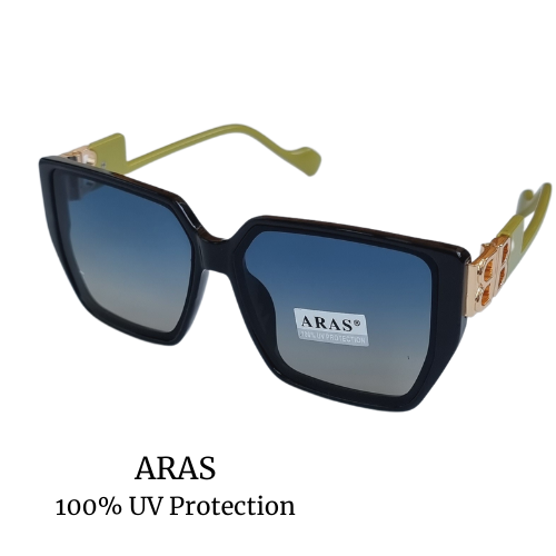 Очки солнцезащитные женские ARAS черные с зелеными дужками 8890 С3