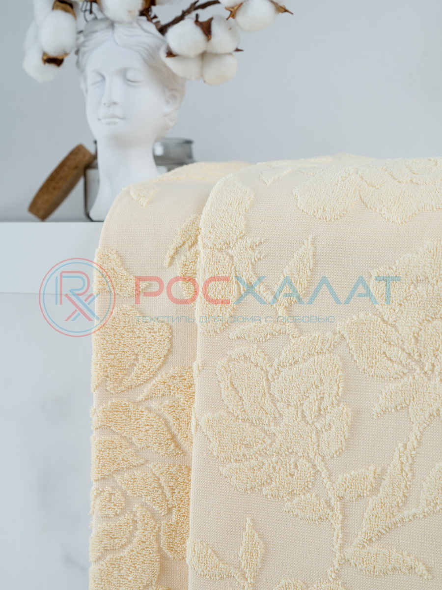 Махровое полотенце жаккардовое Шиповник кремово-желтое ПМА-6591 (196)