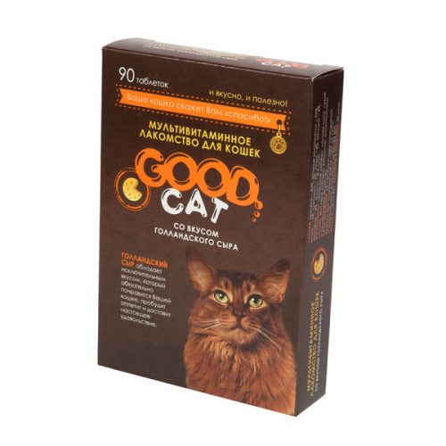Good Cat Мультивитаминное лакомство для кошек, со вкусом ГОЛЛАНДСКОГО СЫРА, 90 таб.