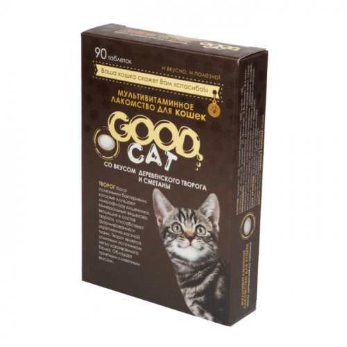 Good Cat Мультивитаминное лакомство для кошек, со вкусом ТВОРОГА И СМЕТАНЫ, 90 таб.