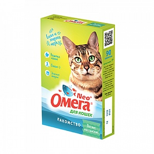 Астрафарм ОМЕГА NEO витамины для кошек, Мятное настроение с кошачьей мятой, 90 таб.