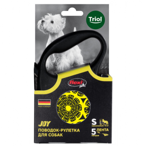 Triol Поводок-рулетка для собак Flexi Joy Lemon S 5м до 15 кг., лента