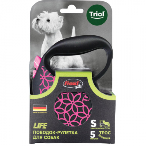 Triol Поводок-рулетка для собак Flexi Life Pink S 5м до 12 кг., трос