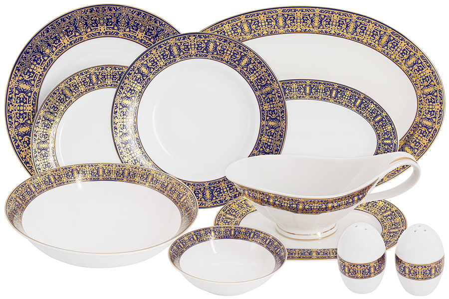 Сервиз обеденный, 12 перс, 50 пр, фарфор P, бело-синий, с золотистым орнаментом, Byzantium, 61159