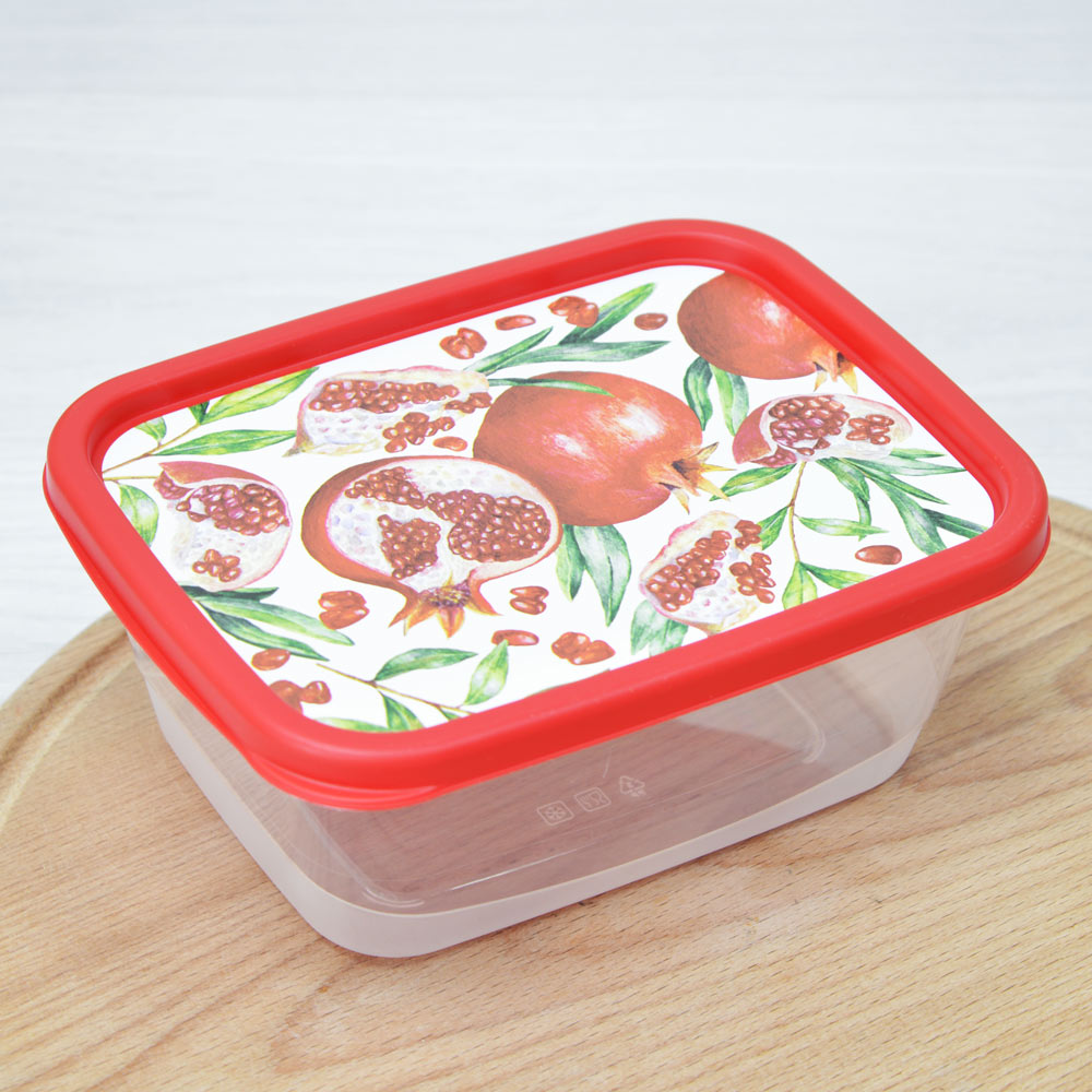 Контейнер для продуктов 0,85л прямоугольный с декором (красный)