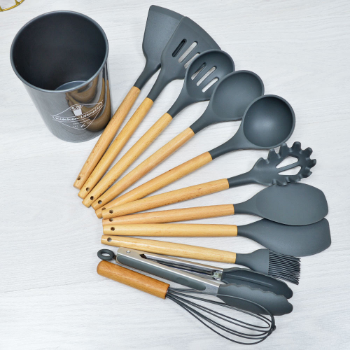 Набор кухонных принадлежностей 12 предметов, антипригарный силикон, серый арт. ST-20971