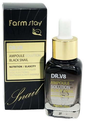 FARMSTAY - СЫВОРОТКА ДЛЯ ЛИЦА АМПУЛЬНАЯ С МУЦИНОМ ЧЕРНОЙ УЛИТКИ DR.V8 AMPOULE SOLUTION BLACK SNAIL, 30 ML