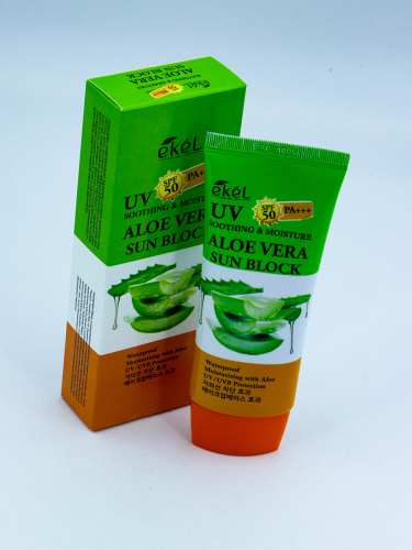 EKEL - СОЛНЦЕЗАЩИТНЫЙ КРЕМ ДЛЯ ЛИЦА И ТЕЛА C АЛОЭ ВЕРА SOOTHING & MOISTURE ALOE VERA SUN BLOCK SPF 50/PA+++, 70 ML