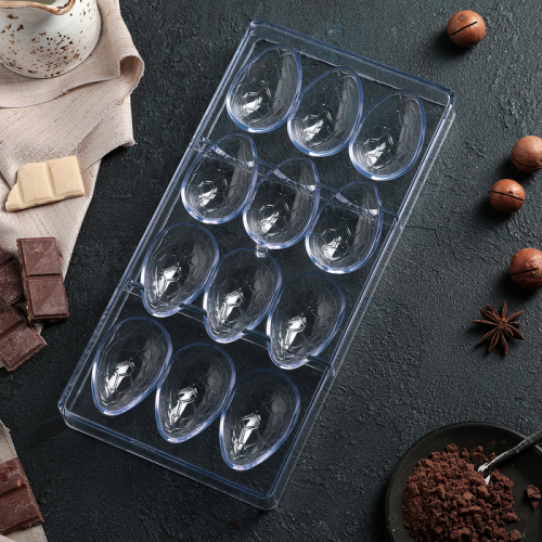 Форма для шоколада и конфет KONFINETTA «Шоколадное яйцо», 27,5×13,5 см, 12 ячеек, ячейка 3,6×5,7×1,5 см