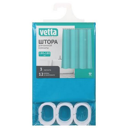 Шторка для ванной, ПЕВА, 180x180см, с магнитами, 3 цвета, Vetta