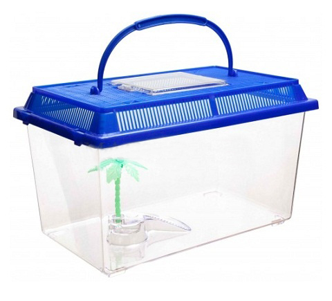 BARBUS BOX 009 Переноска-террариум с пластиковой крышкой, островком и пальмой, 27х17х16 см