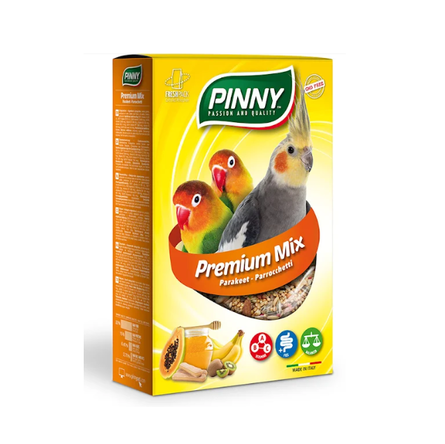 PINNY Premium Mix Полноценный витаминизированный корм для маленьких и средних попугаев с фруктами и бисквитом 700 г.