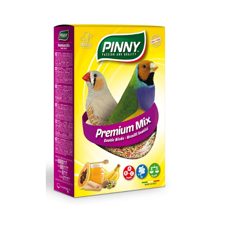 PINNY Premium Mix Полноценный витаминизированный корм для экзотических птиц с фруктами и бисквитом 800 г.