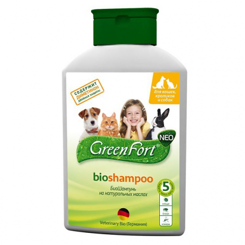 GreenFort neo, шампунь против блох и клещей, для кроликов, кошек и собак, 380 мл.
