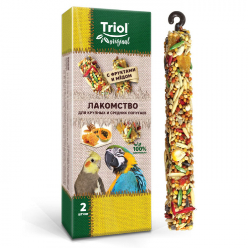 Triol ORIGINAL палочки для крупных и средних попугаев с фруктами и медом 2шт. 50 г