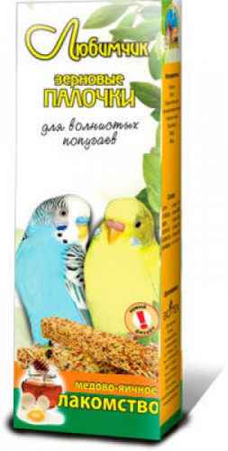 Любимчик зерновые палочки для попугаев мед и яйцо, 2шт.