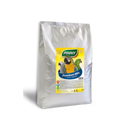 PINNY Premium Mix Полноценный витаминизированный корм для средних и крупных попугаев с фруктами и бисквитом 2,5 кг.