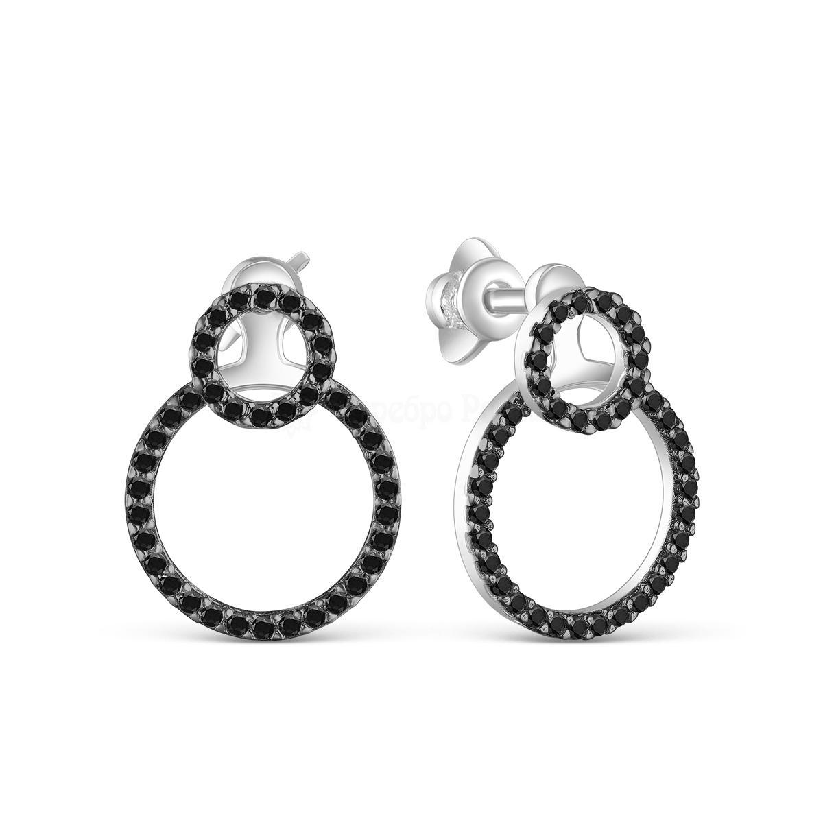 Серьги-пусеты из серебра с фианитами родированные (2 в 1) 925 пробы С-7302р216