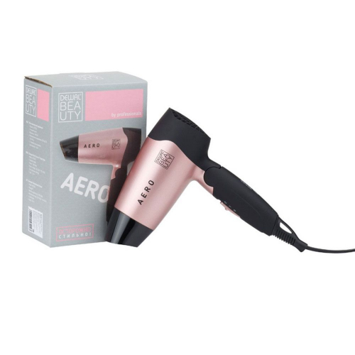 Dewal Beauty Фен для волос дорожный Aero Rose HD1002-Rose, чёрно-розовый, 1400 Вт