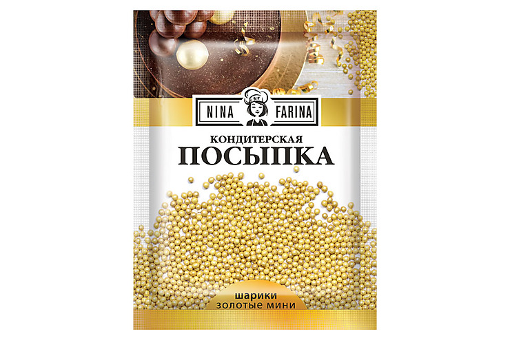 «Nina Farina», кондитерская посыпка «Золотые мини шарики», 15 г